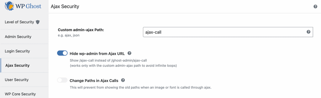 WP Ghost Custom admin-ajax Path field in Ajax Security settings