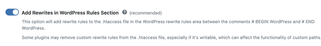 WP Ghost toggle to add rewrite rules inside the WordPress rules section in .htaccess