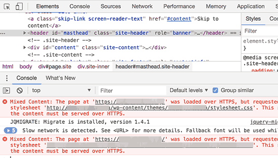 Using inspect tool to find mixed content error