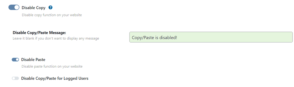 disable copy & pages