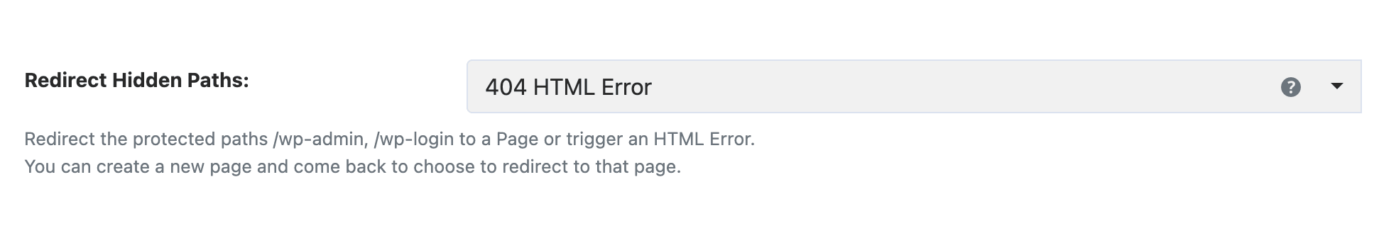 WP Ghost Redirect Hidden Paths dropdown showing redirect options for protected WordPress paths