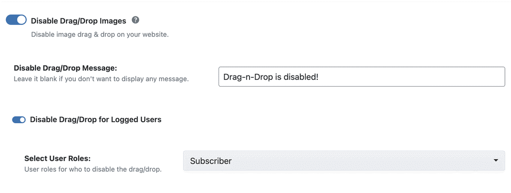 WP Ghost Disable Drag/Drop Images toggle for image download prevention