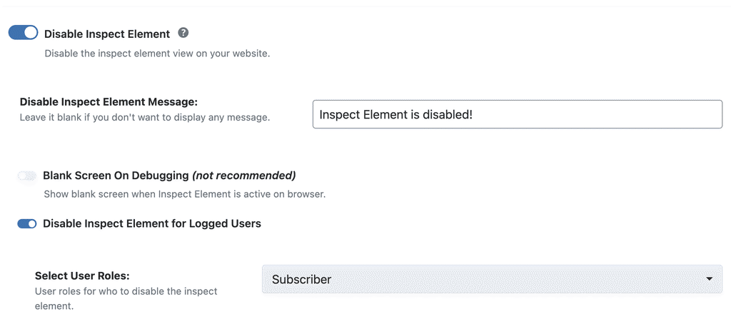 WP Ghost Disable Inspect Element toggle with keyboard shortcut blocking