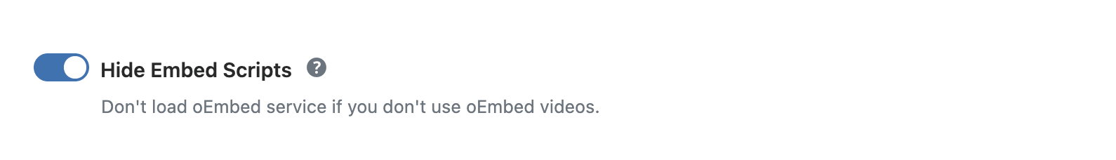 WP Ghost toggle to disable WordPress oEmbed scripts for improved performance