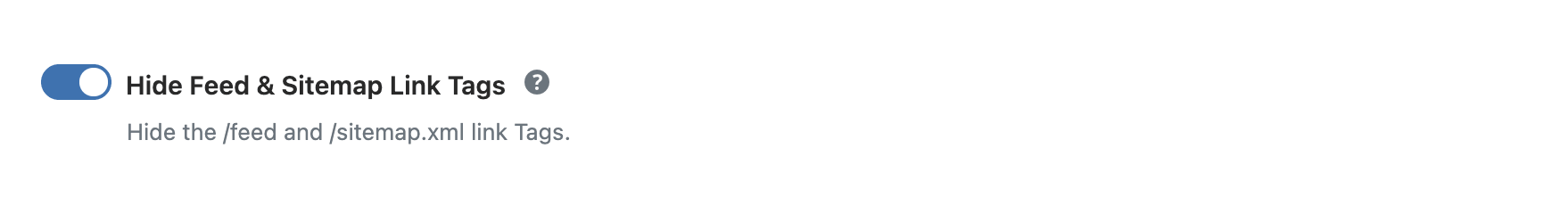 WP Ghost toggle to hide feed and sitemap link tags from the website header