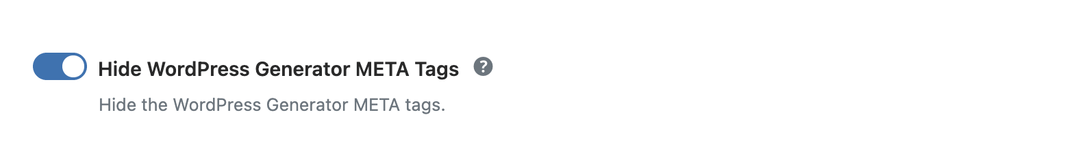 WP Ghost toggle to remove WordPress Generator META tags from page header