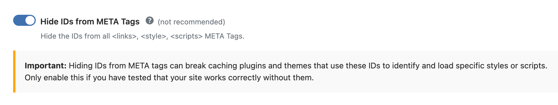 WP Ghost toggle to hide IDs from link, style, and script META tags