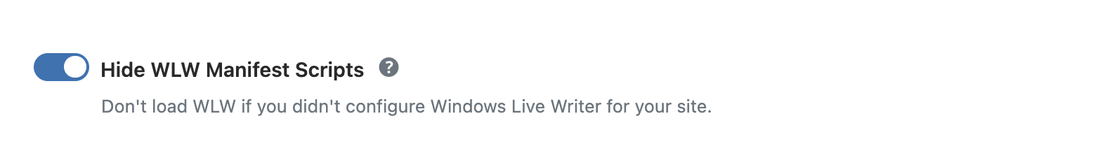 WP Ghost toggle to disable Windows Live Writer manifest scripts