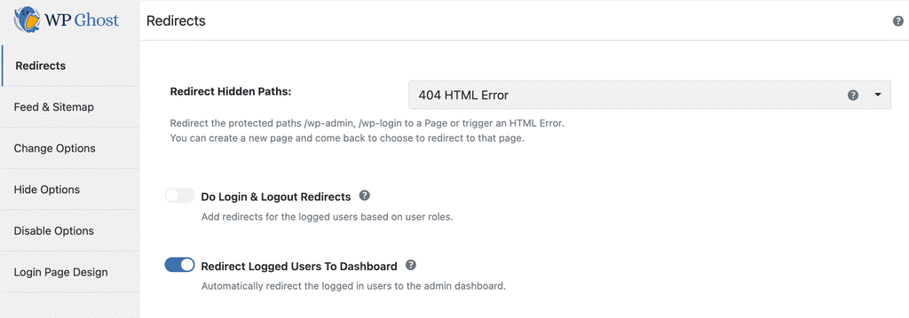 WP Ghost Redirect Logged Users to Dashboard option in the Login Security settings