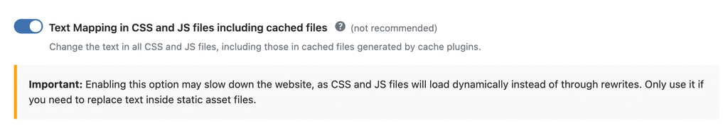 WP Ghost Text Mapping in CSS and JS files toggle enabled for consistent name replacement