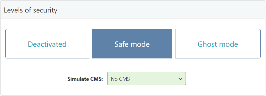 WP Ghost Level of Security panel showing Safe Mode and Ghost Mode options