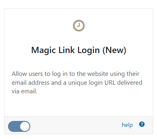 WP Ghost Overview Features panel showing the Magic Link Login toggle