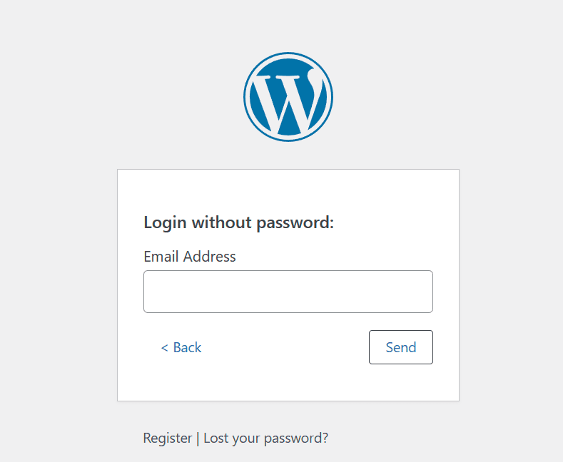 Magic Link Login email entry form where users enter their registered email address