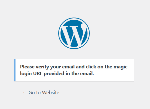 Confirmation message showing that the magic link has been sent to the user's email