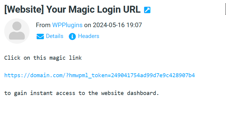Email containing the magic login link that users click to authenticate