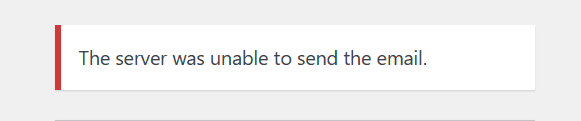 WP Ghost error message showing the server was unable to send the email